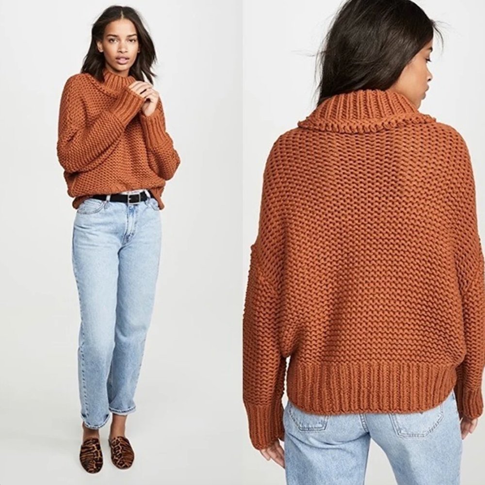 FREE PEOPLE / MY ONLY SUNSHINE MOCK NECK SWEATER RUST - XS